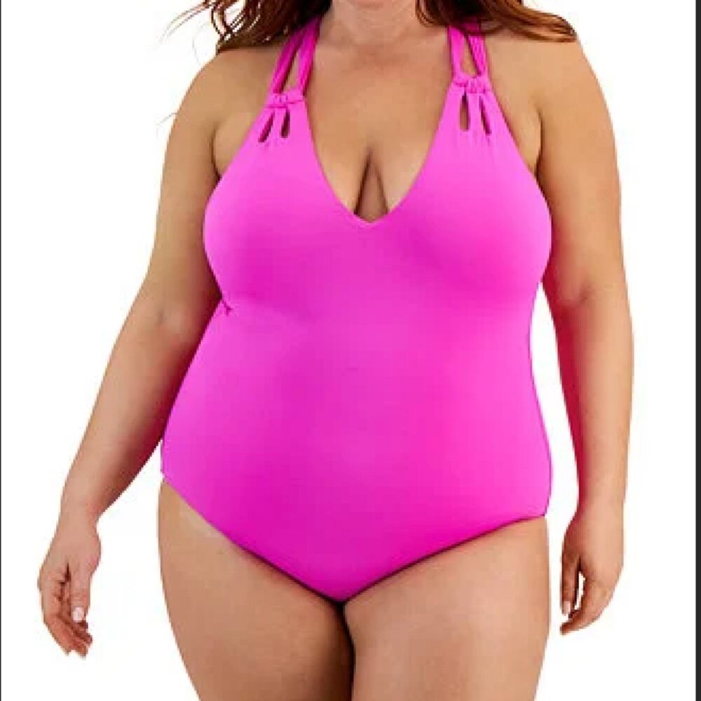 NWT Becca ETC Plus Size Cross-Back One Piece Pink